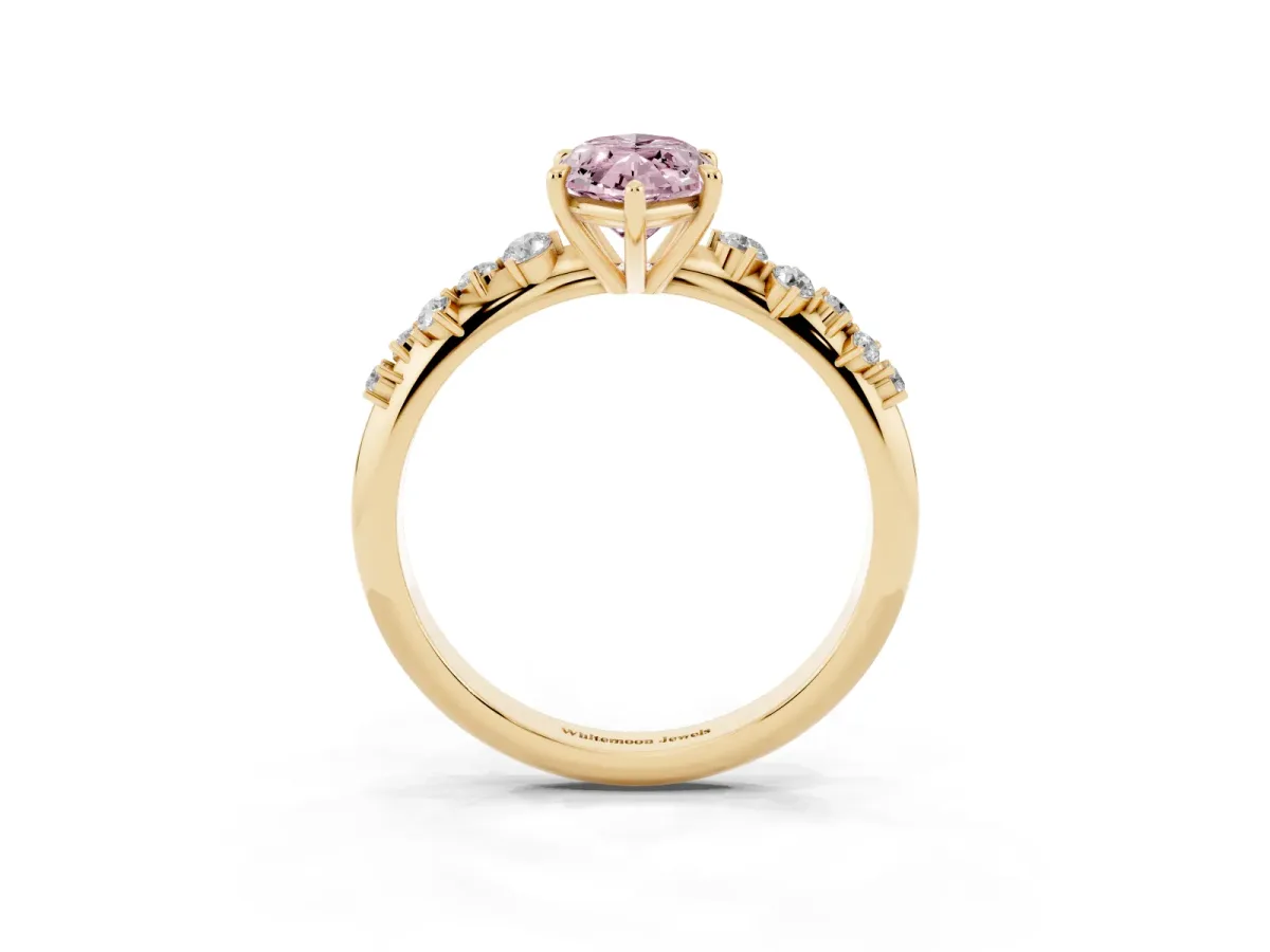 Fancy Pink Marquise Cut Diamond Cluster Side Stone Solitaire Ring with Prong Setting Yellow gold
