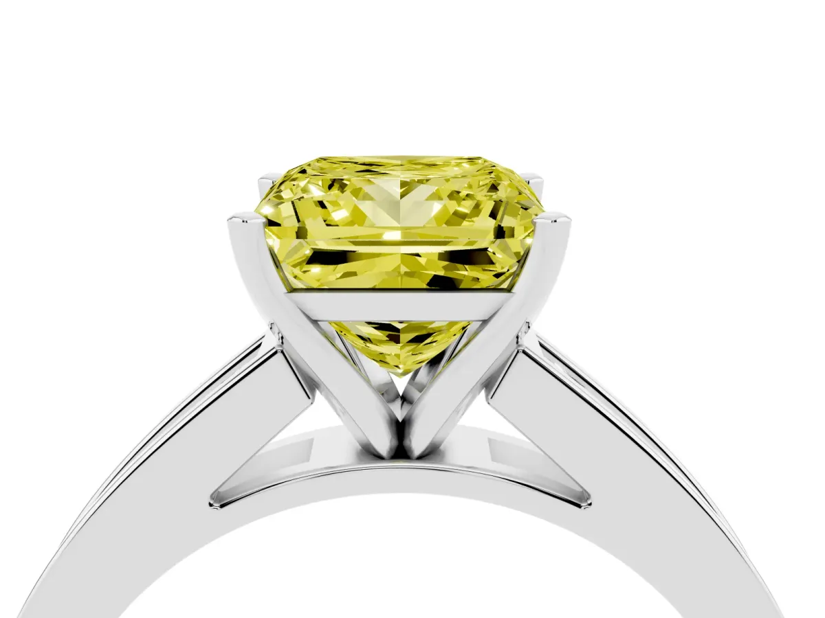Fancy Yellow Princess Cut Solitaire Diamond Ring with Channel-Set Band and Four-Prong Setting Silver