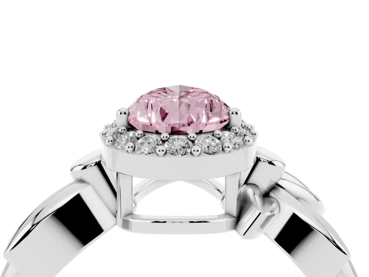 Fancy Pink Pear Cut Halo Diamond Floral Band with Four-Prong Setting White gold