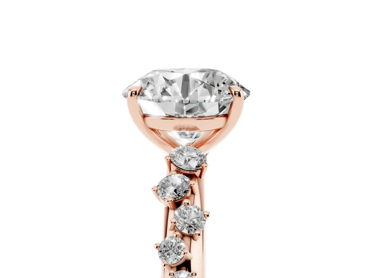 Round Cut Diamond Cluster Prong-Set Solitaire Ring Rose gold