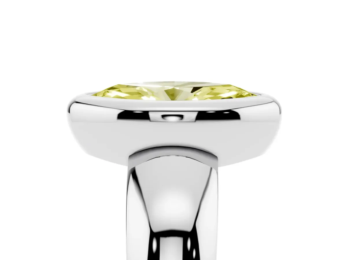 Fancy Yellow Bezel Set Marquise Cut Solitaire Ring with Wide Band Platinum