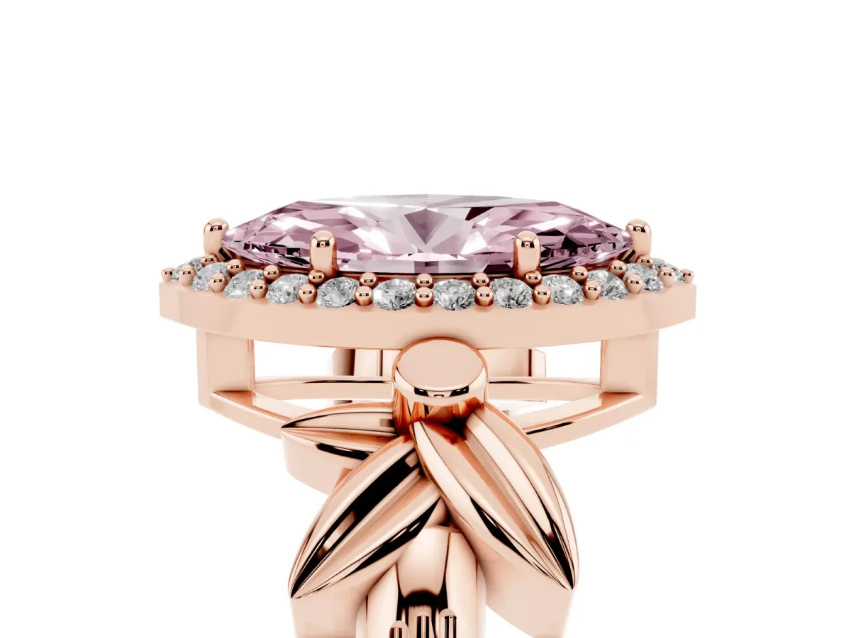 Fancy Pink Marquise Cut Halo Diamond Floral Band with Four-Prong Setting Rose gold