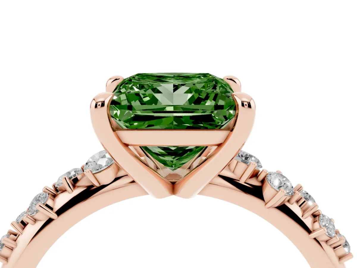 Fancy Green Princess Cut Cut Diamond Vine Band with Four-Prong Setting Rose gold