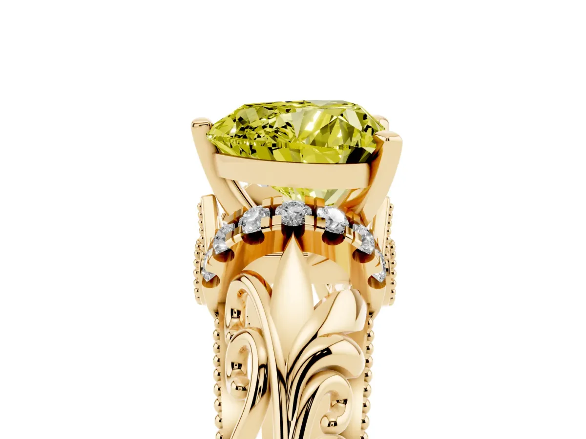 Fancy Yellow Heart Cut Solitaire Filigree Engagement Ring with Halo and Prong Setting Yellow gold