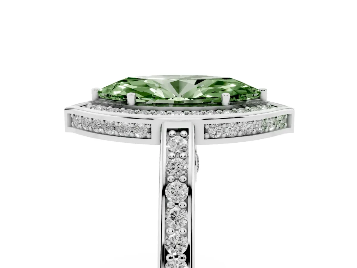 Fancy Green Marquise Cut Cut Halo Pave Split Shank Prong Setting Ring Platinum