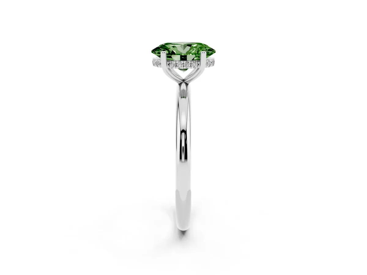 Fancy Green Oval Cut Cut Solitaire Engagement Ring with Four-Prong Setting and Classic Band Silver