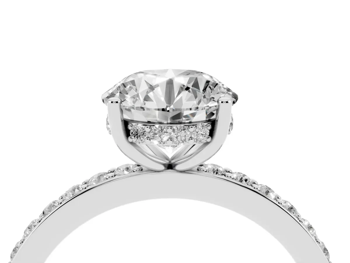 Round Cut Cut Diamond Pavé Band Ring with Four-Prong Setting Silver