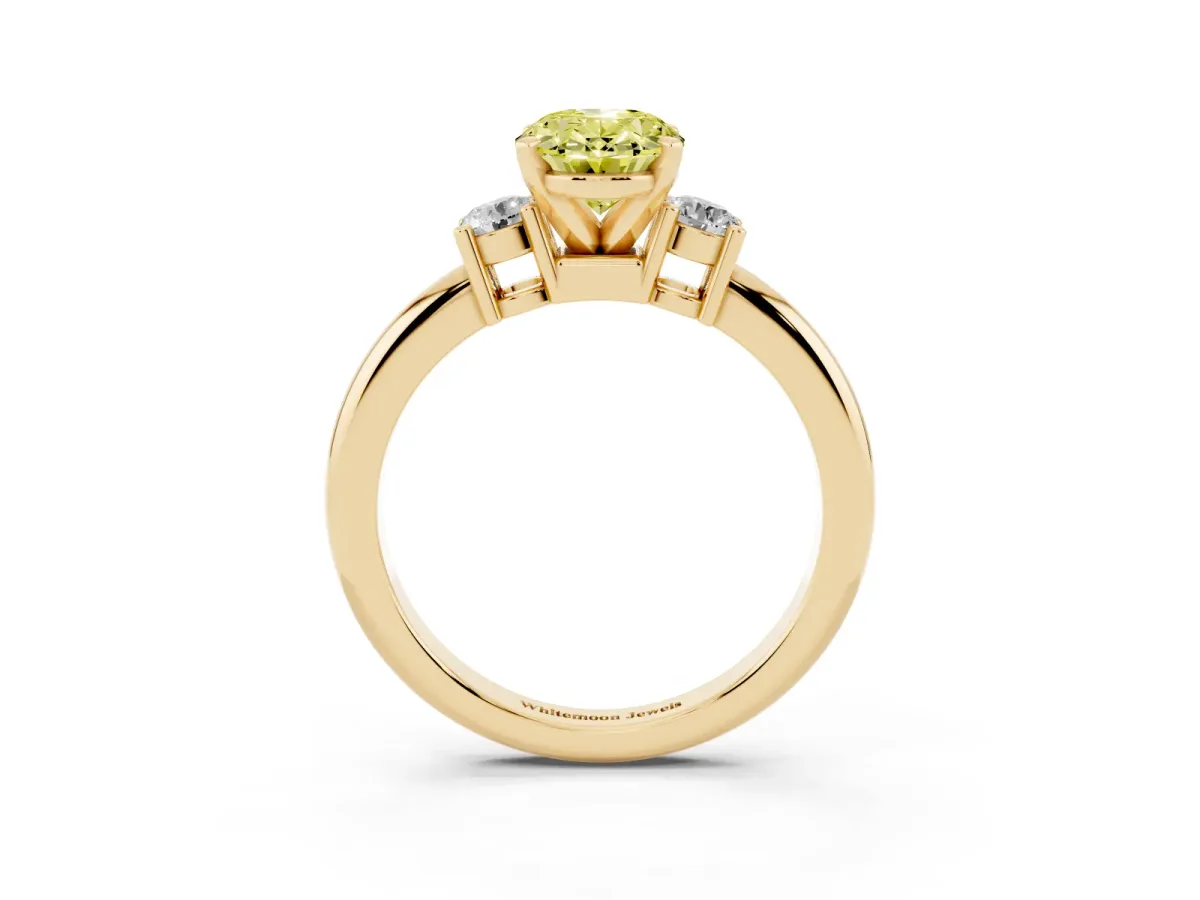 Fancy Yellow Three-Stone Oval Cut Cut Diamond Solitaire with Prong Setting and Classic Band Yellow gold