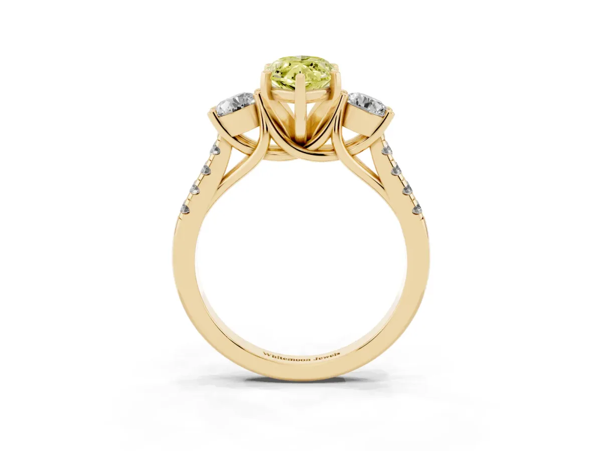 Fancy Yellow Three-Stone Marquise Cut Diamond Pavé Band with Four-Prong Setting Yellow gold
