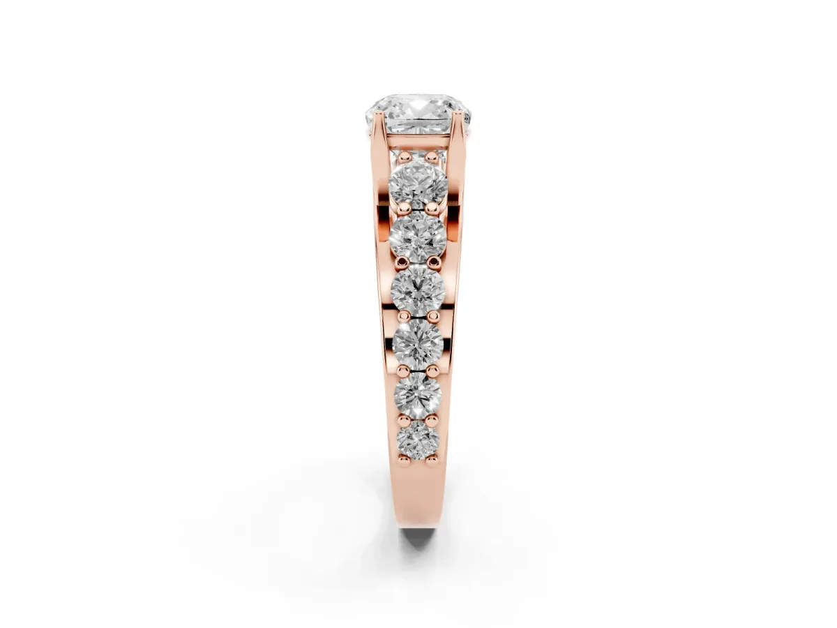 Cushion Cut Diamond Engagement Ring with Pavé Band and Four-Prong Setting Rose gold