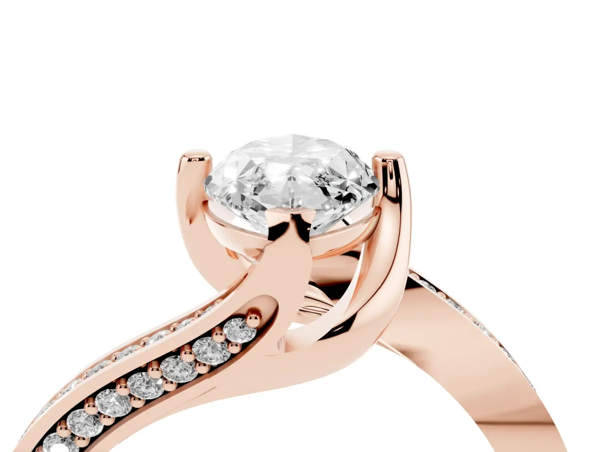 Marquise Cut Solitaire Diamond Twist Band with Pavé Setting and Four-Prong Setting Rose gold