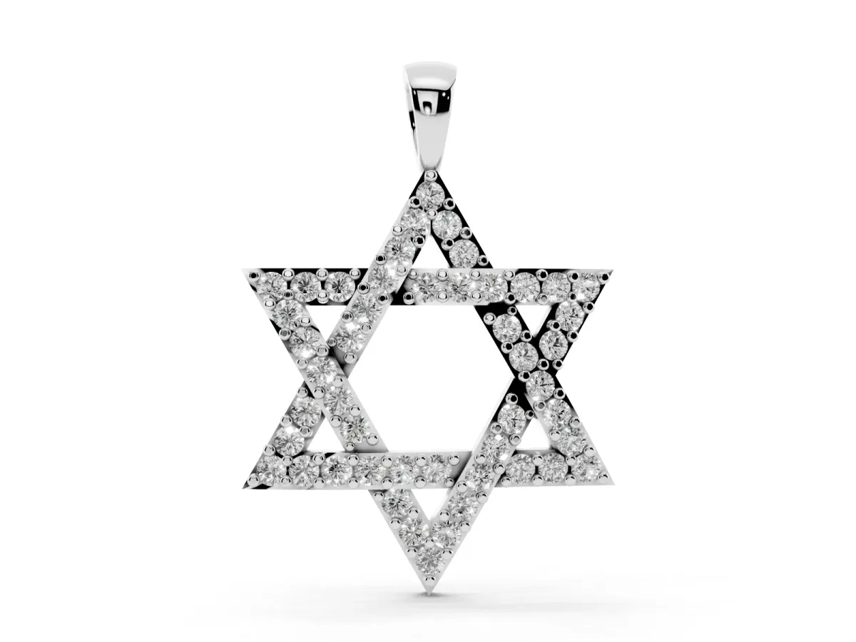 Pavé Round Diamond Star Pendant with Four-Prong Setting Silver