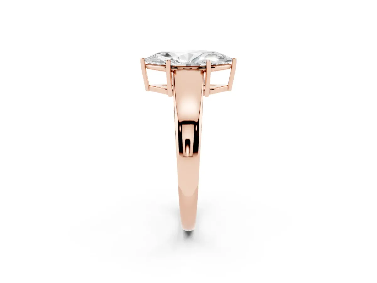 Marquise Cut Solitaire Diamond Ring with Tapered Band and Four-Prong Setting Rose gold