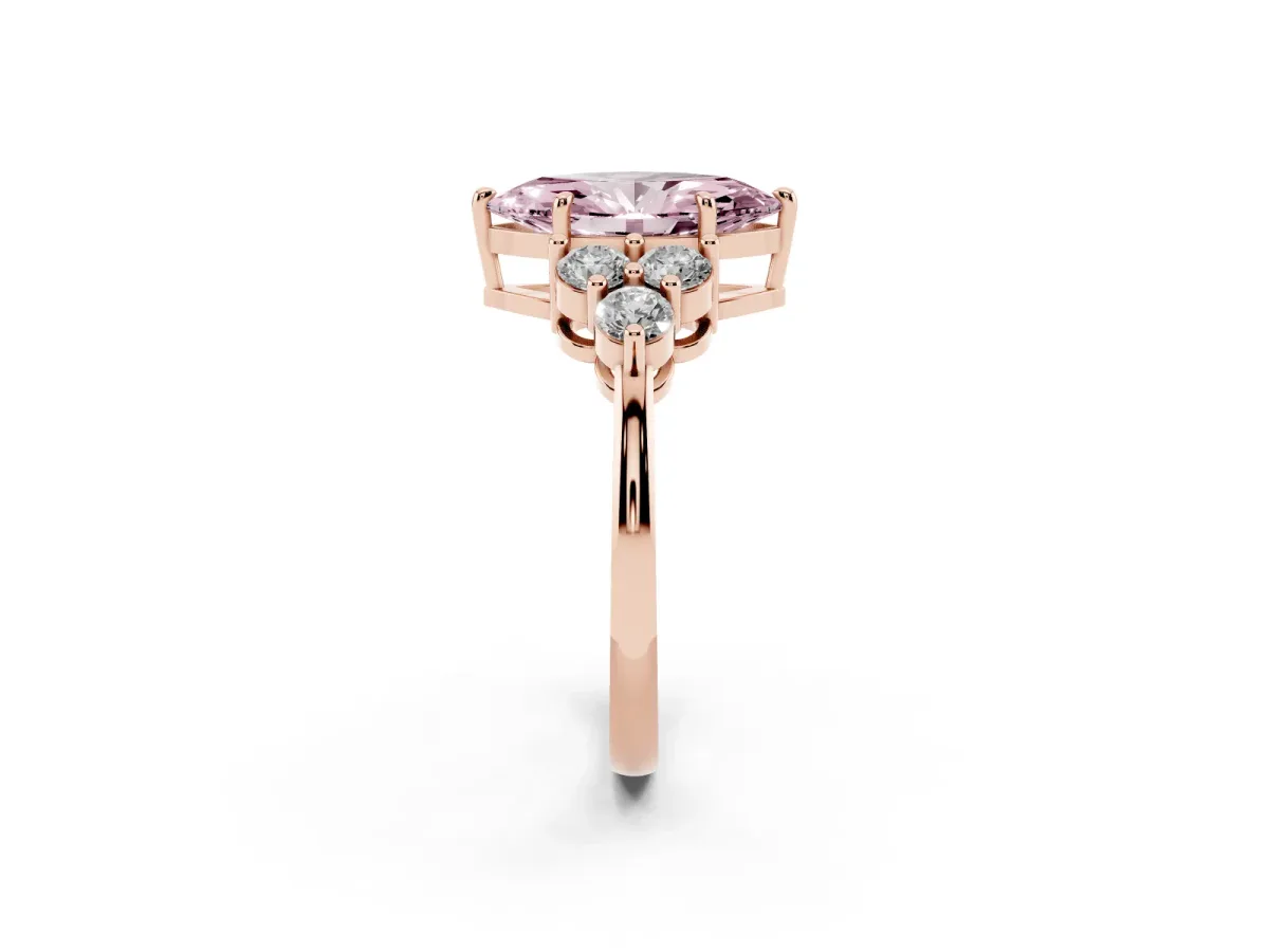 Fancy Pink Marquise Cut Brilliant Diamond Cluster Accent Solitaire Ring with Prong Setting Rose gold