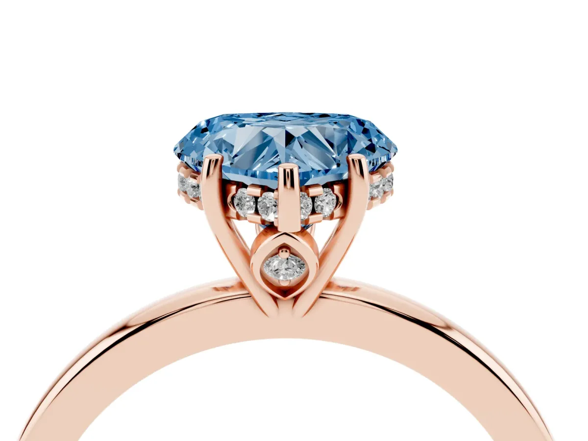 Fancy Blue Heart Cut Solitaire Diamond Ring with Prong Setting and Plain Band Rose gold