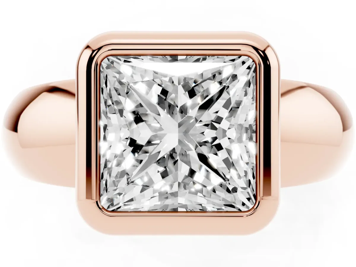 Bezel Set Princess Cut Solitaire Ring with Wide Band Rose gold