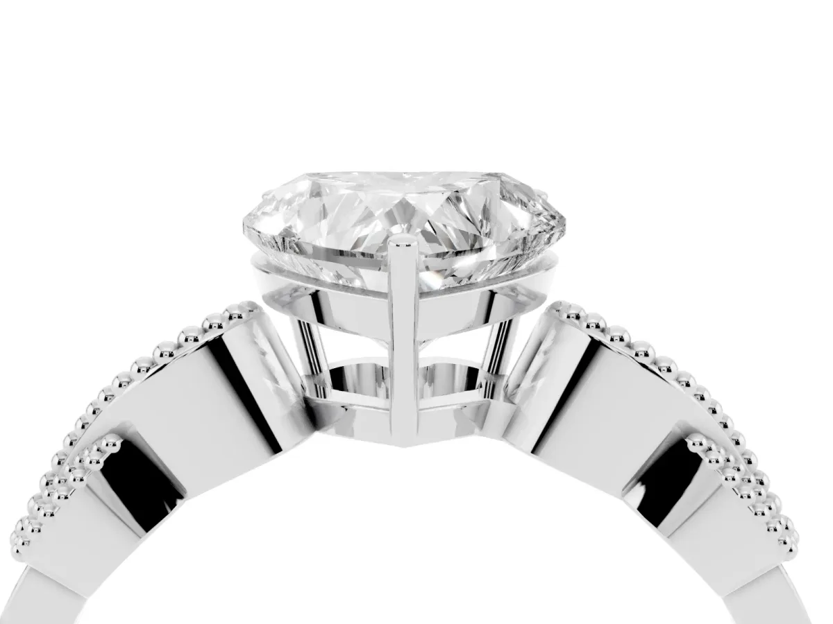 Heart Cut Solitaire Milgrain Leaf Band with Prong Setting Silver