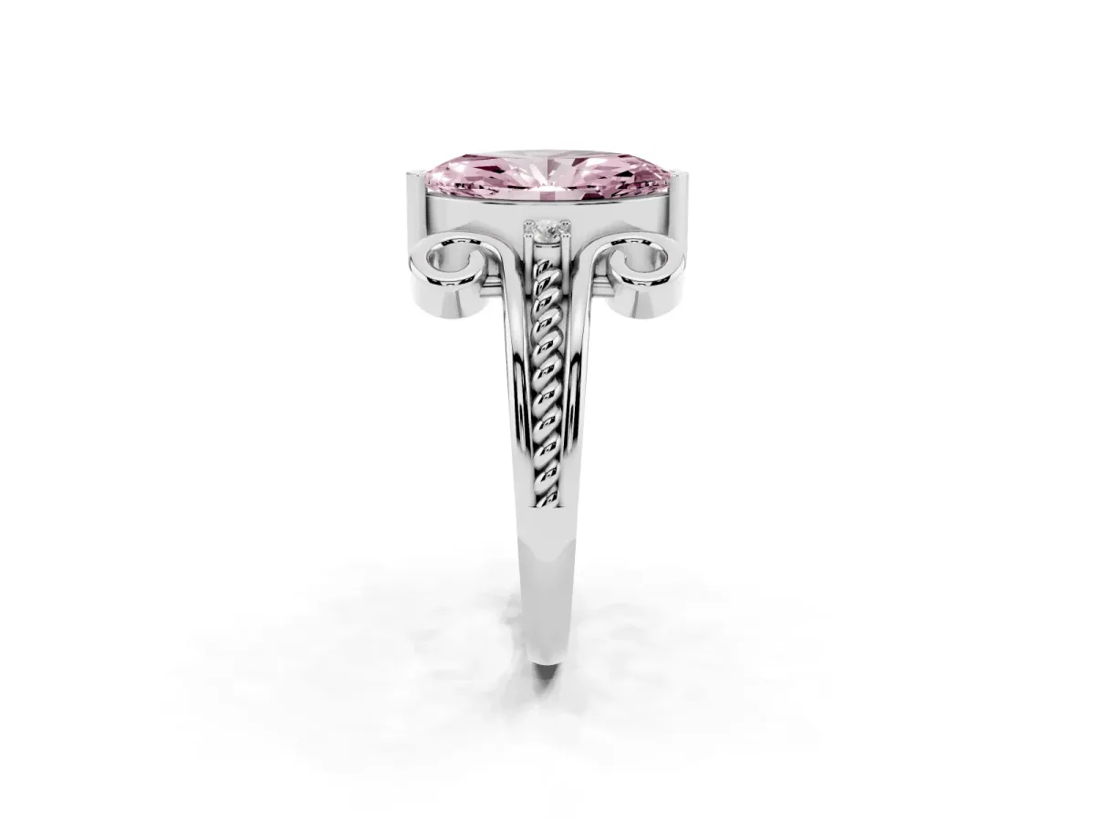 Fancy Pink Marquise Cut Solitaire Twisted Band Scroll Prong Ring Silver