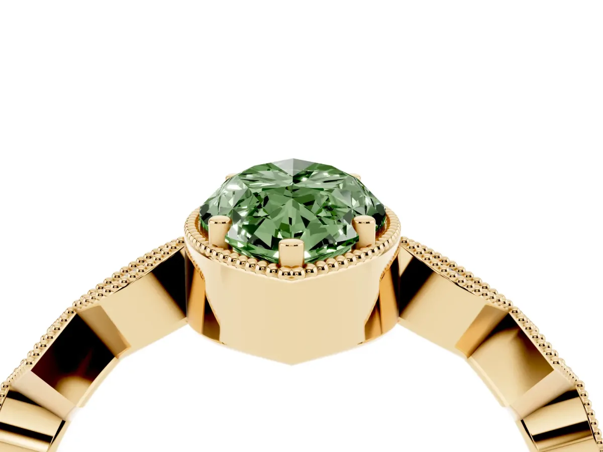 Fancy Green Marquise Cut Milgrain Marquise Diamond Twist Band Ring Yellow gold