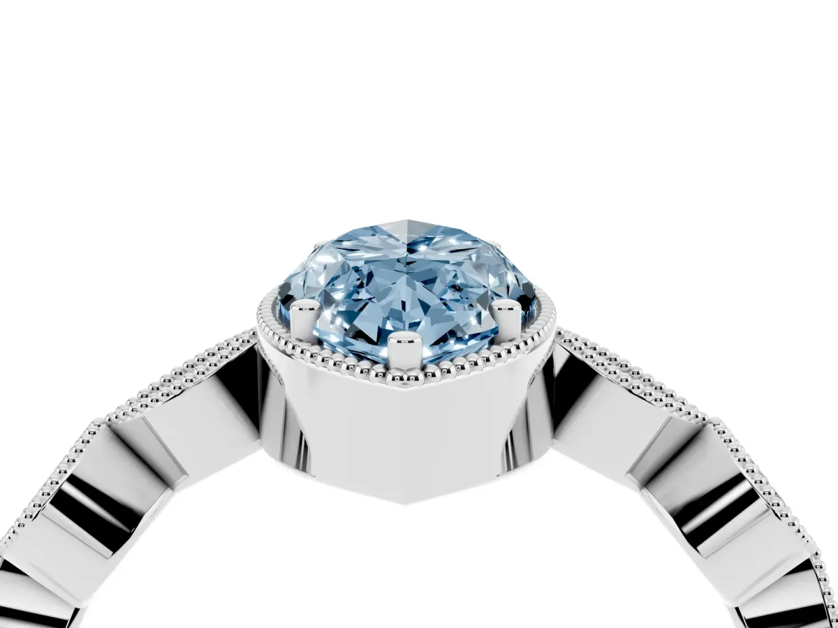 Fancy Blue Marquise Cut Diamond Vintage Milgrain Ring with Round Stations Silver