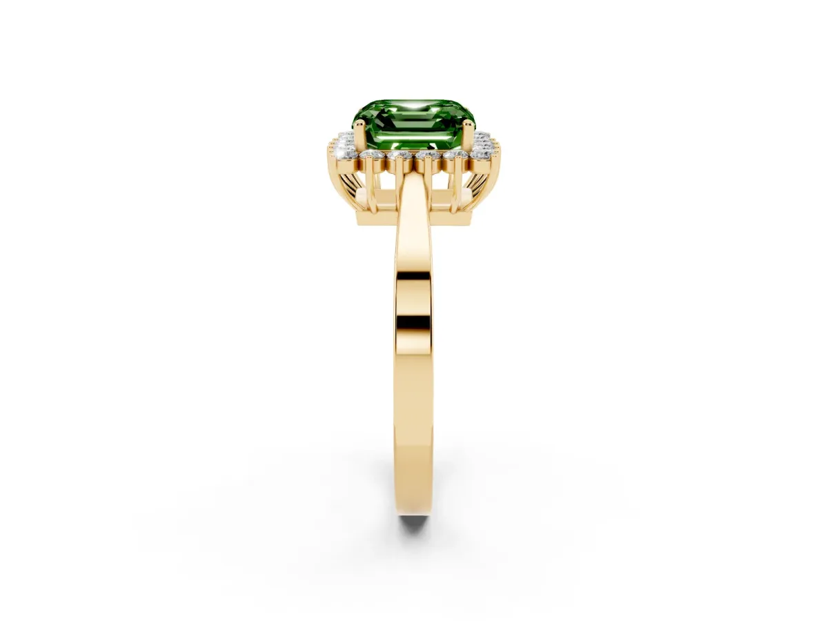 Fancy Green Asscher Cut Cut Diamond Halo Ring with Round Brilliant Halo and Solitaire Band Yellow gold