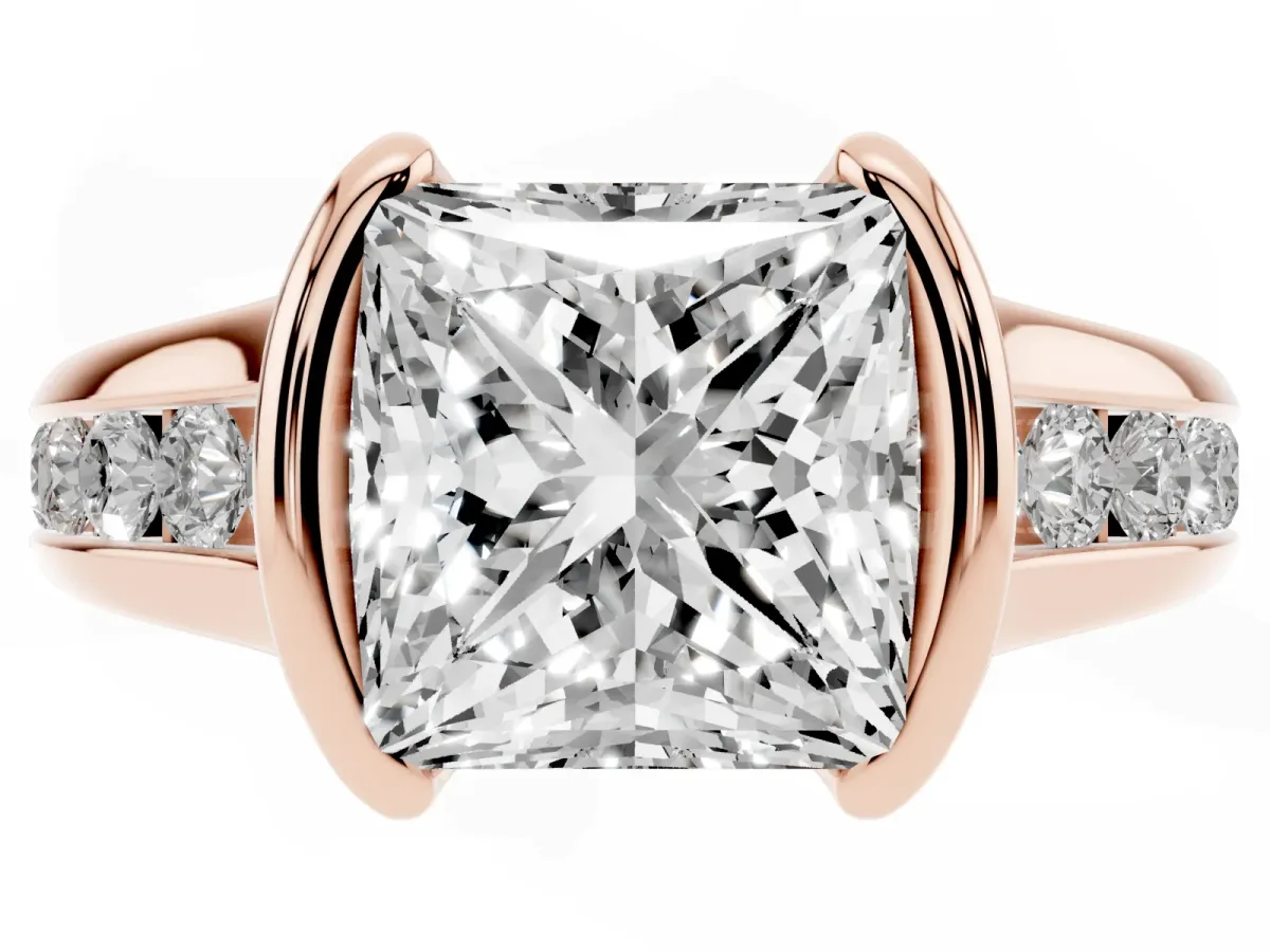 Princess Cut Solitaire Bezel-Set Diamond Ring with Channel-Set Band Rose gold