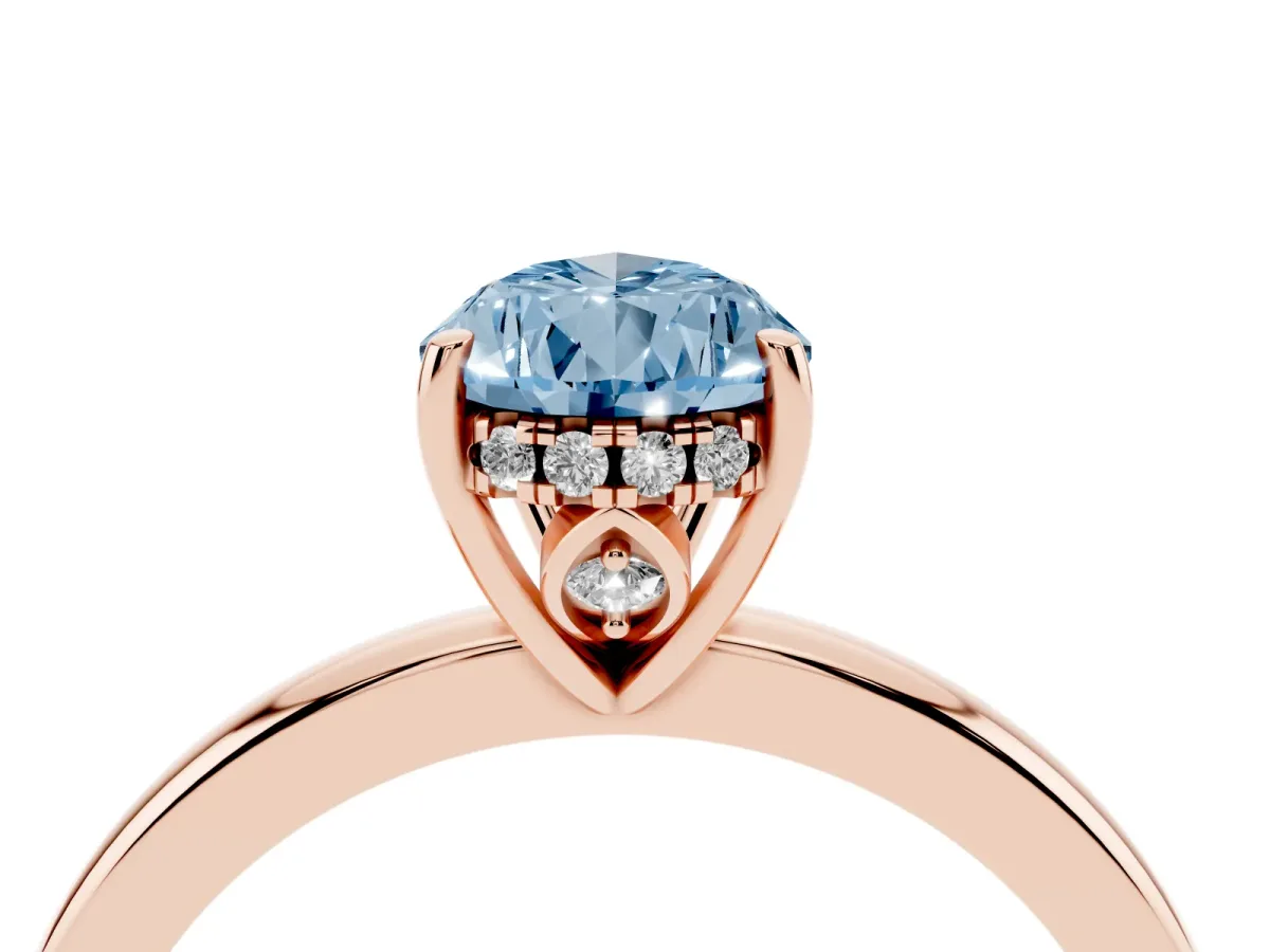 Fancy Blue Pear Cut Solitaire Diamond Ring with Prong Setting and Plain Band Rose gold