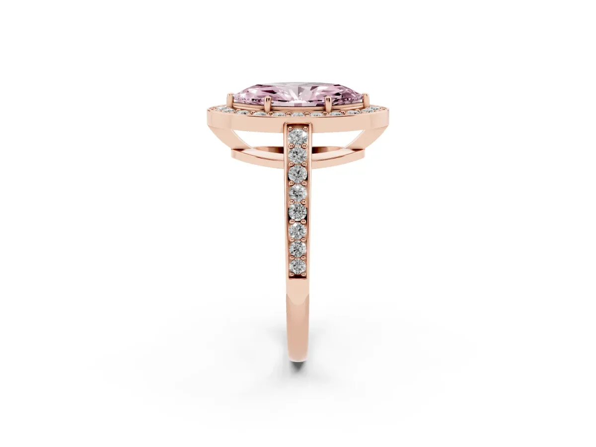 Fancy Pink Marquise Cut Halo Pavé Diamond Engagement Ring with Bezel Setting Rose gold