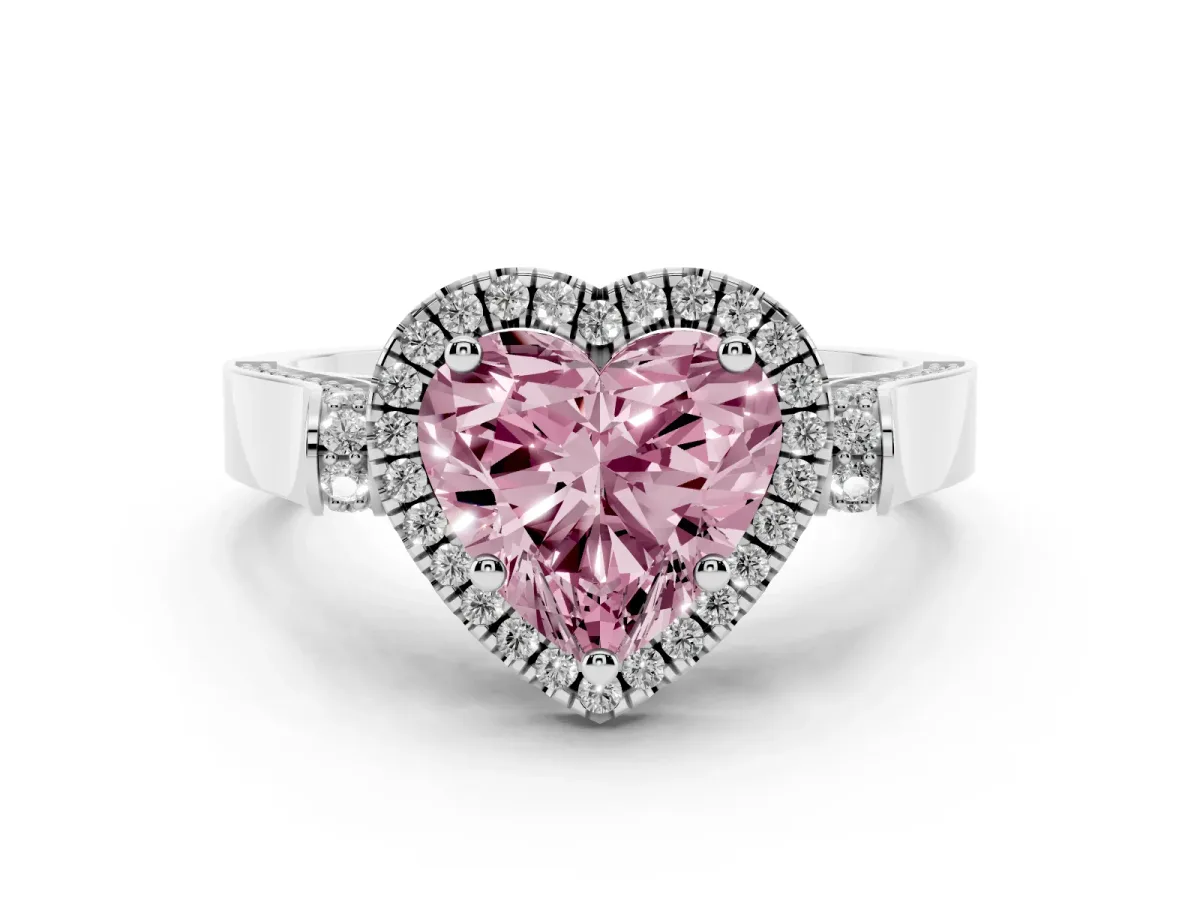 Fancy Pink Heart Cut Halo Pave Split Shank Prong Setting Ring Platinum