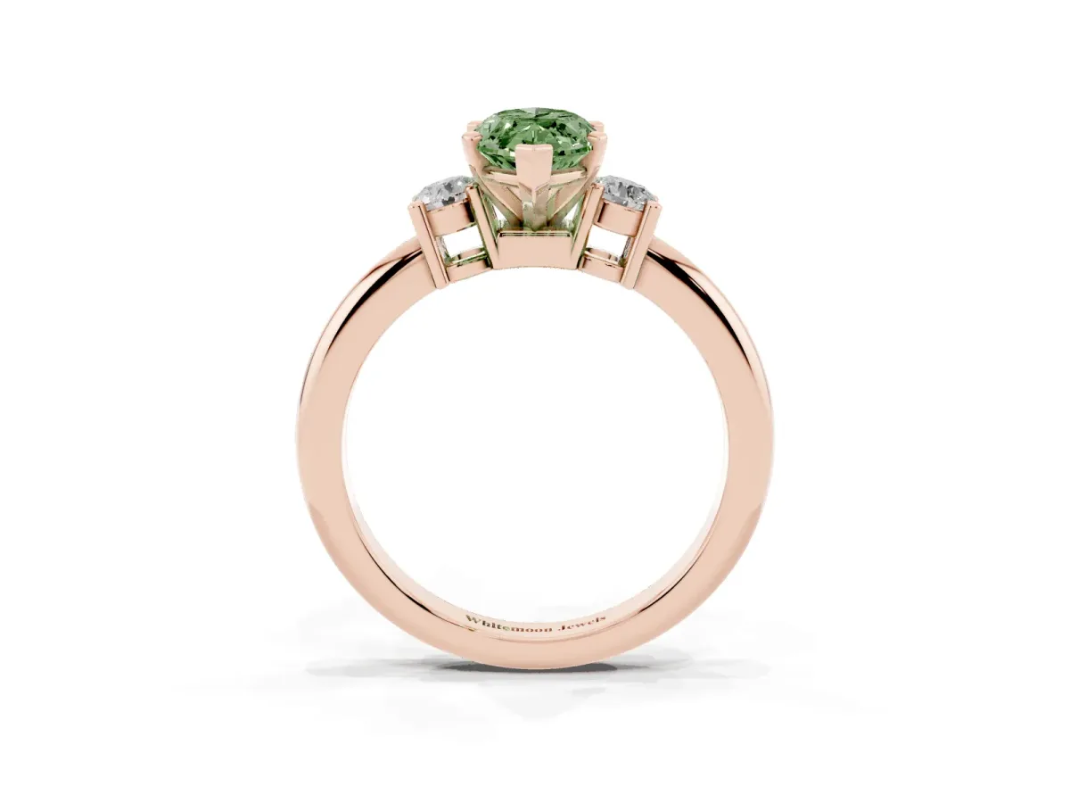 Fancy Green Three-Stone Marquise Cut Cut Diamond Solitaire with Prong Setting and Classic Band Rose gold