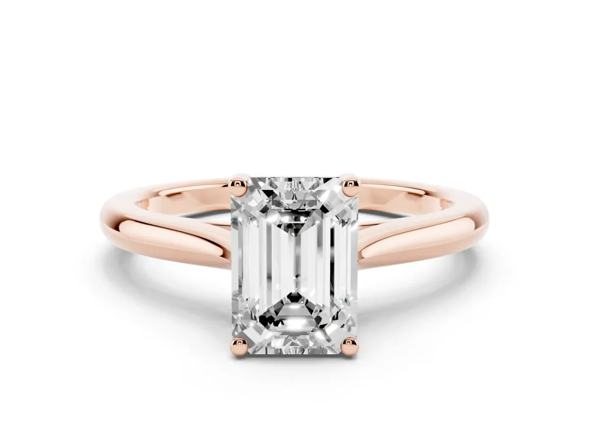 Emerald Cut Cut Solitaire Ring with Cathedral Band and Four-Prong Setting Rose gold