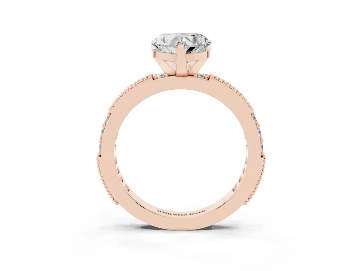 Heart Cut Solitaire with Pavé Band and Four-Prong Setting Rose gold