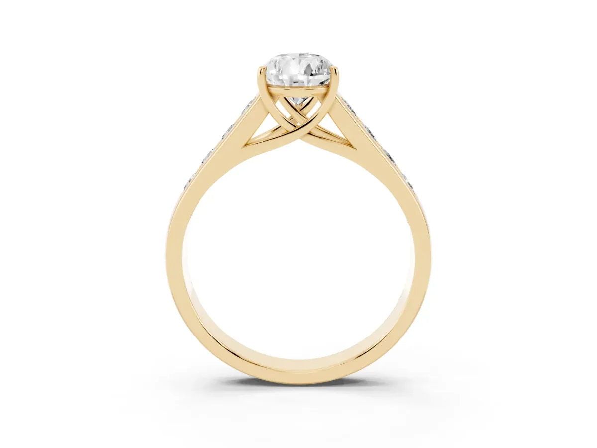 Pear Cut Brilliant Channel-Set Solitaire Ring with Four-Prong Setting Yellow gold