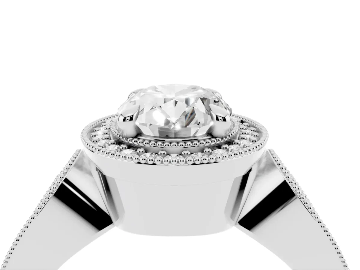 Oval Cut Halo Split Shank Milgrain Diamond Ring White gold