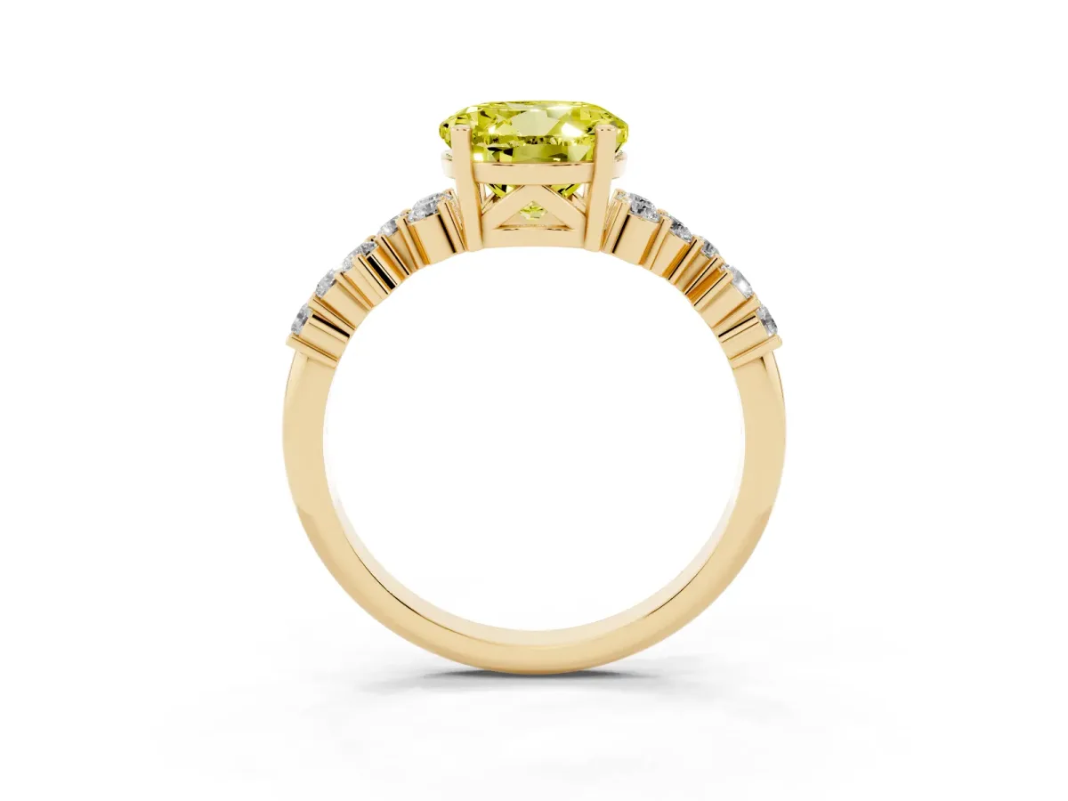 Fancy Yellow Round Cut Diamond Scattered Round Accent Ring with Prong Setting Yellow gold