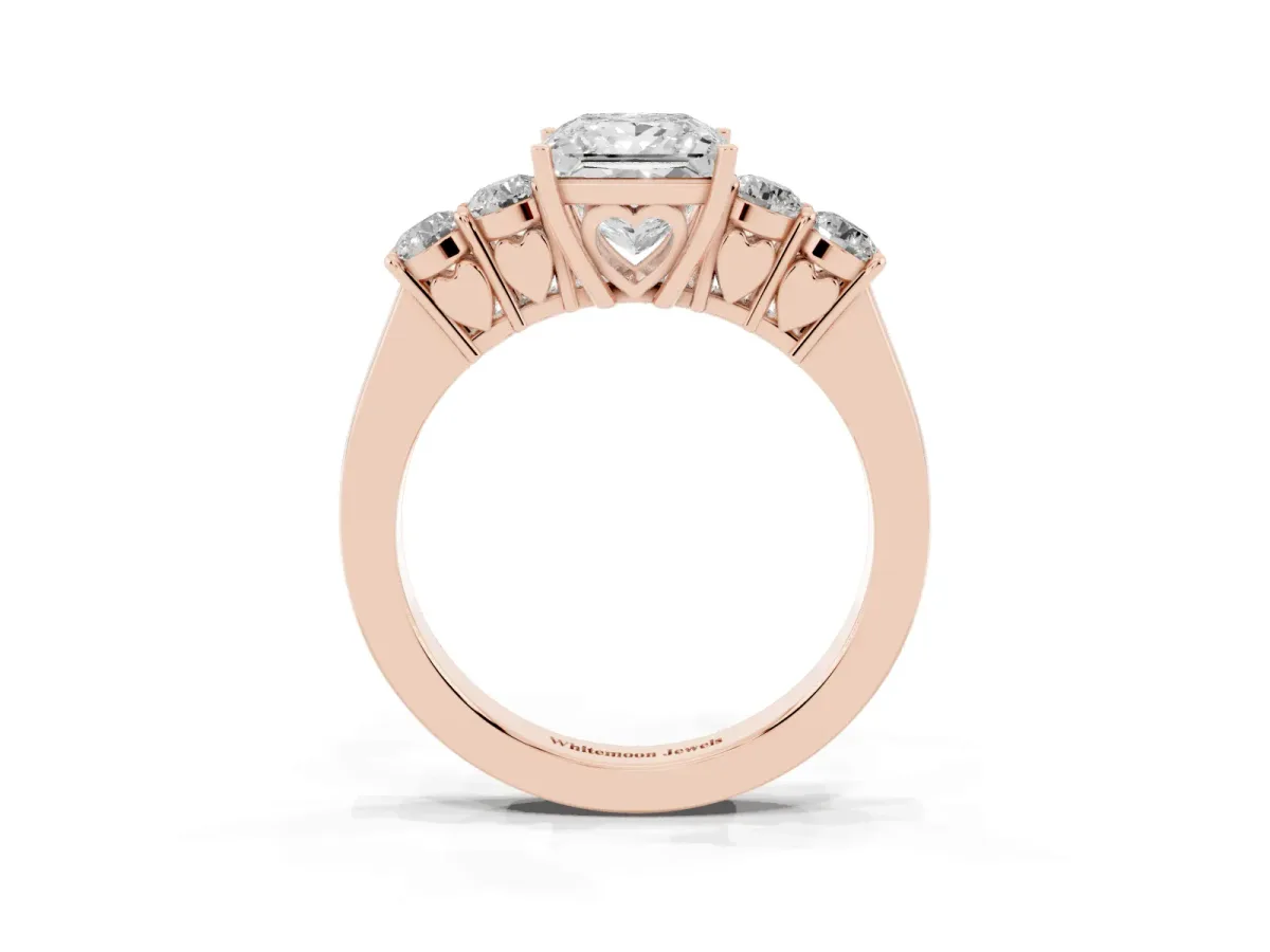Princess Cut Cut Diamond Five-Stone Prong Set White Gold Ring Rose gold