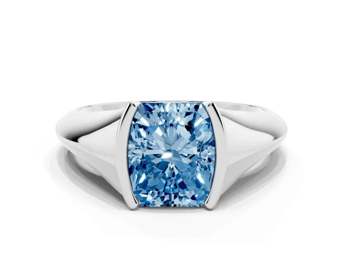 Fancy Blue Radiant Cut Solitaire Tension Set Diamond Ring White gold