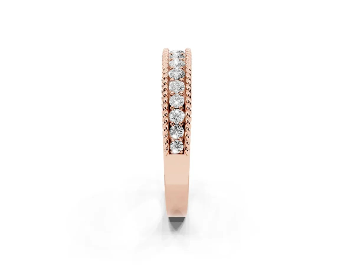 Channel Set Round Diamond Milgrain Edge Band Rose gold
