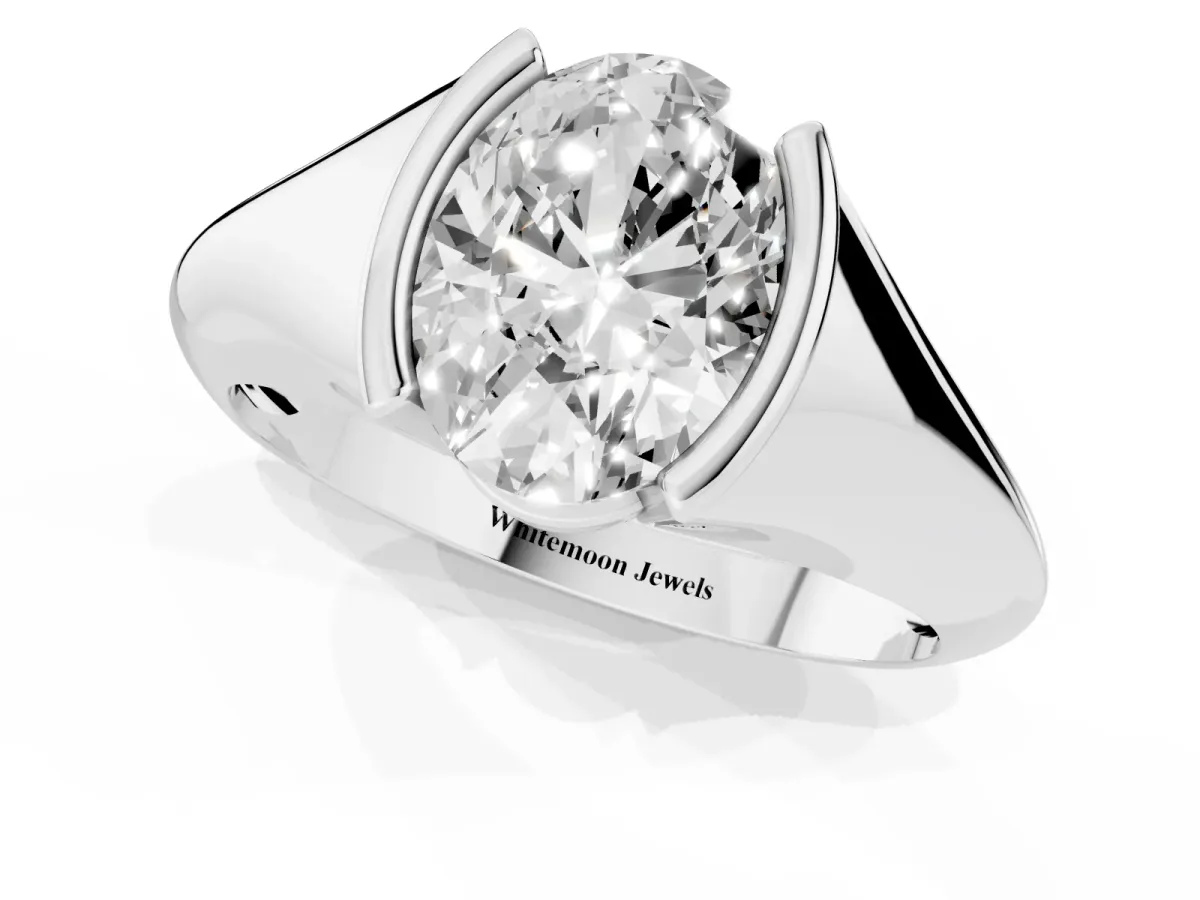 Oval Cut Solitaire Tension Set Diamond Ring White gold