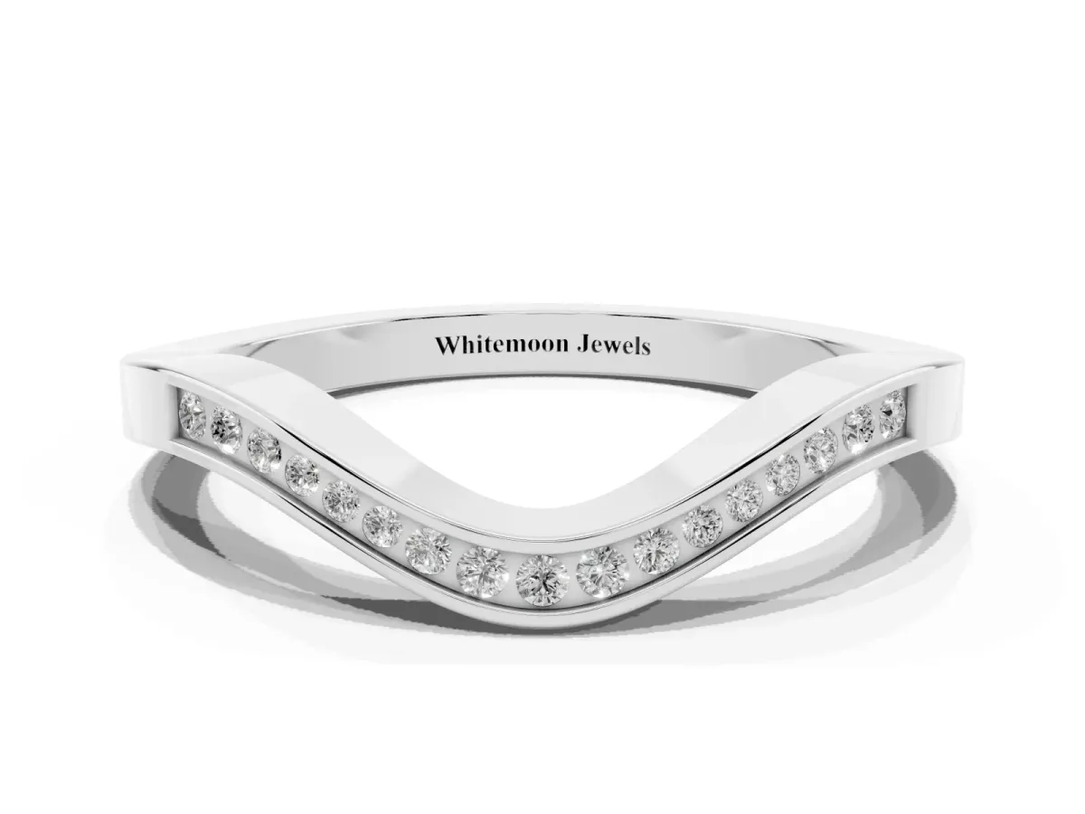 Round Cut Channel Set Wave Band with Pavé Setting Platinum
