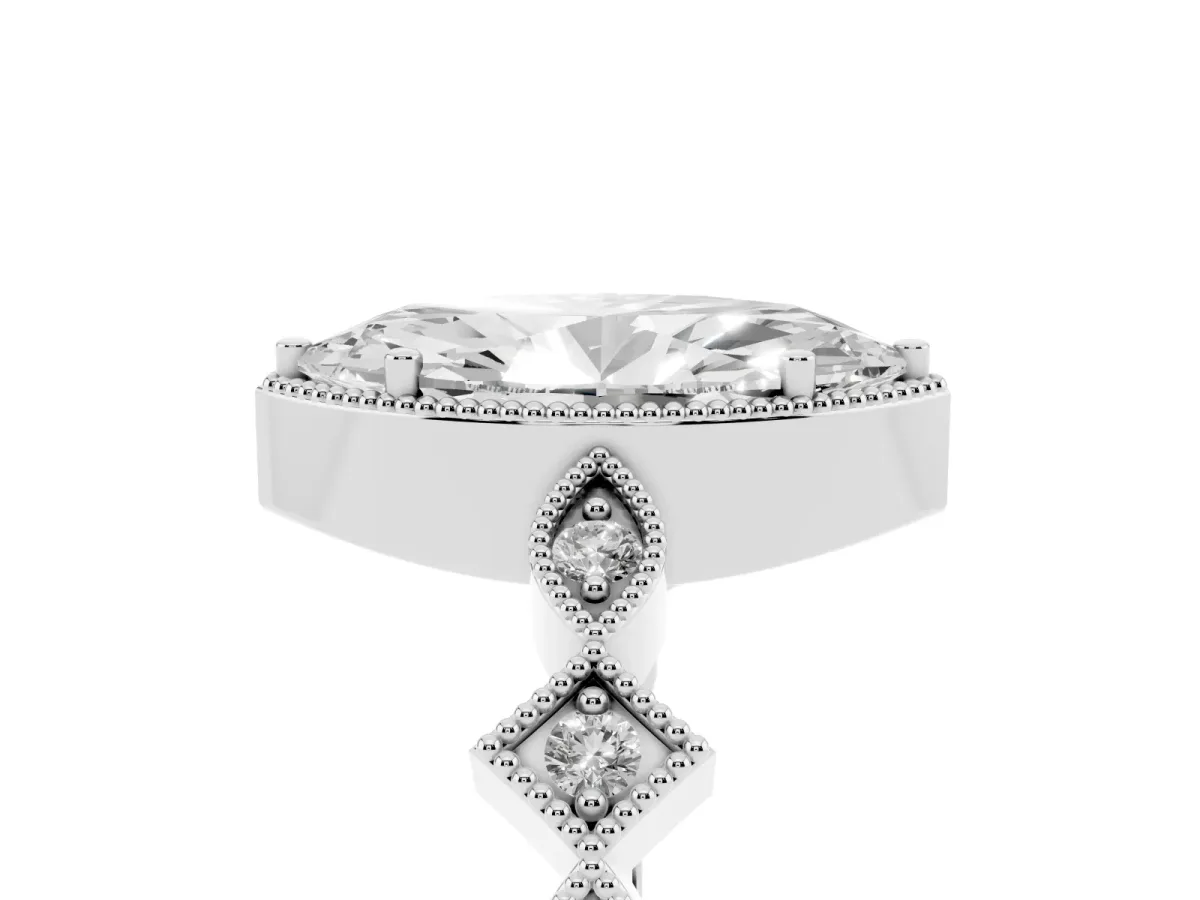 Marquise Cut Milgrain Marquise Diamond Twist Band Ring Silver