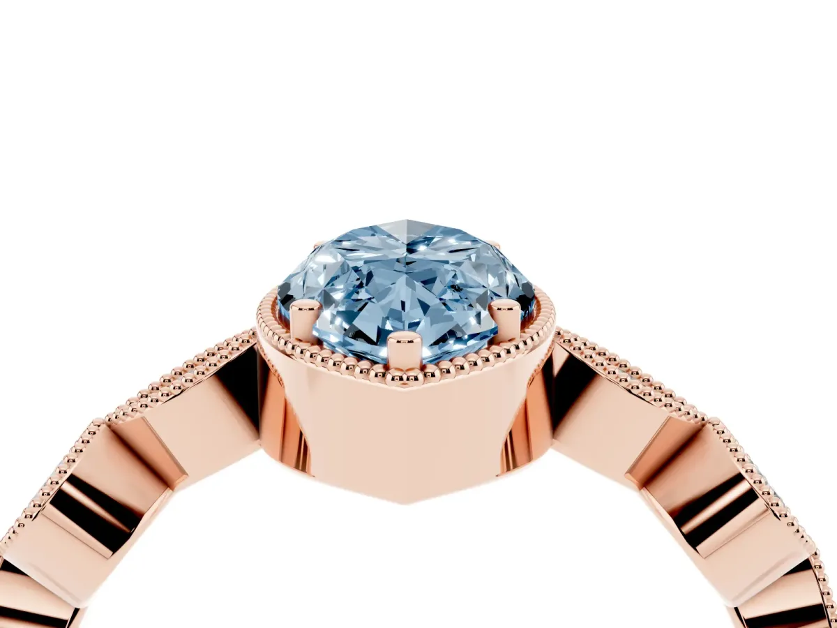 Fancy Blue Marquise Cut Diamond Vintage Milgrain Ring with Round Stations Rose gold