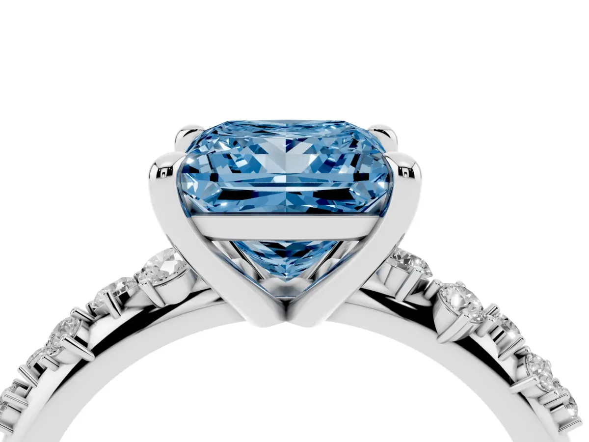 Fancy Blue Princess Cut Cut Diamond Vine Band with Four-Prong Setting Silver
