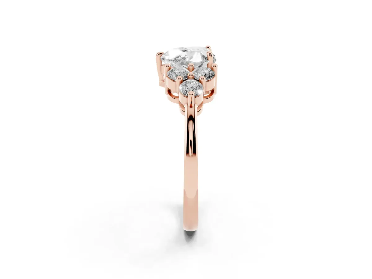 Heart Cut Brilliant Diamond Cluster Accent Solitaire Ring with Prong Setting Rose gold