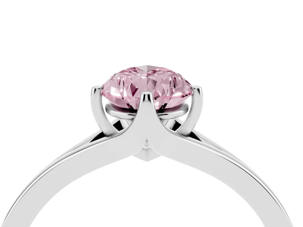 Fancy Pink Pear Cut Solitaire Diamond Ring with Six-Prong Setting and Tapered Band Silver