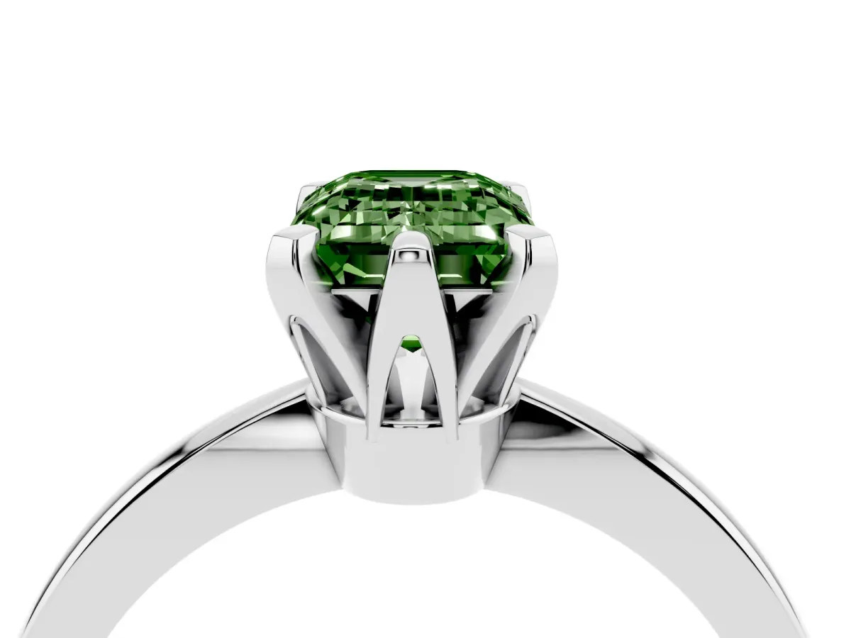 Fancy Green Emerald Cut Solitaire Engagement Ring with Six-Prong Setting and Tapered Band Platinum