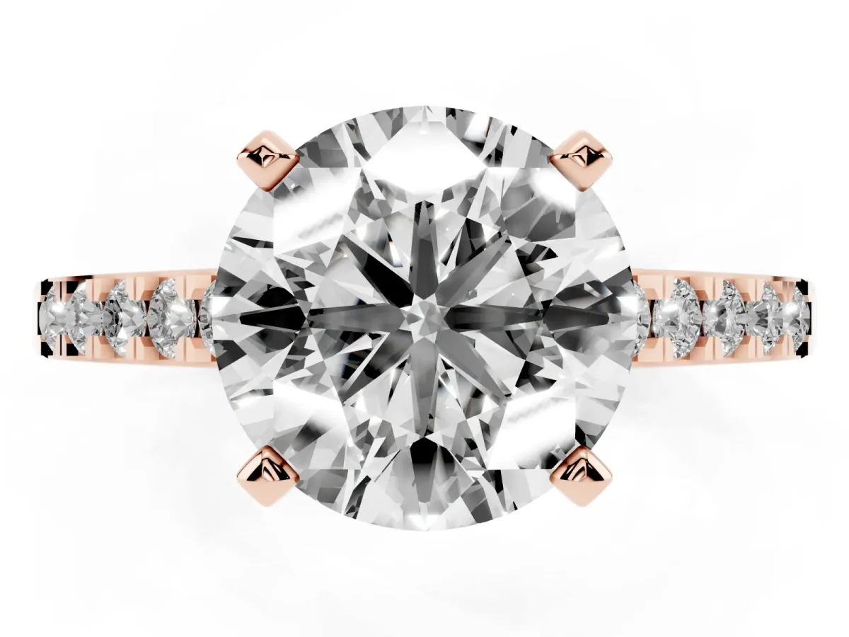 Round Cut Diamond Solitaire Ring with Crossover Gallery and Round Pavé Band Rose gold