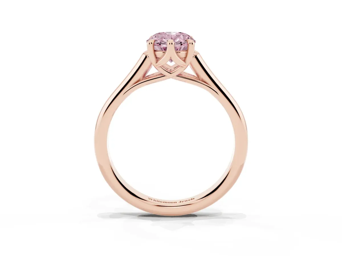 Fancy Pink Oval Cut Solitaire Engagement Ring with Six-Prong Setting and Classic Band Rose gold