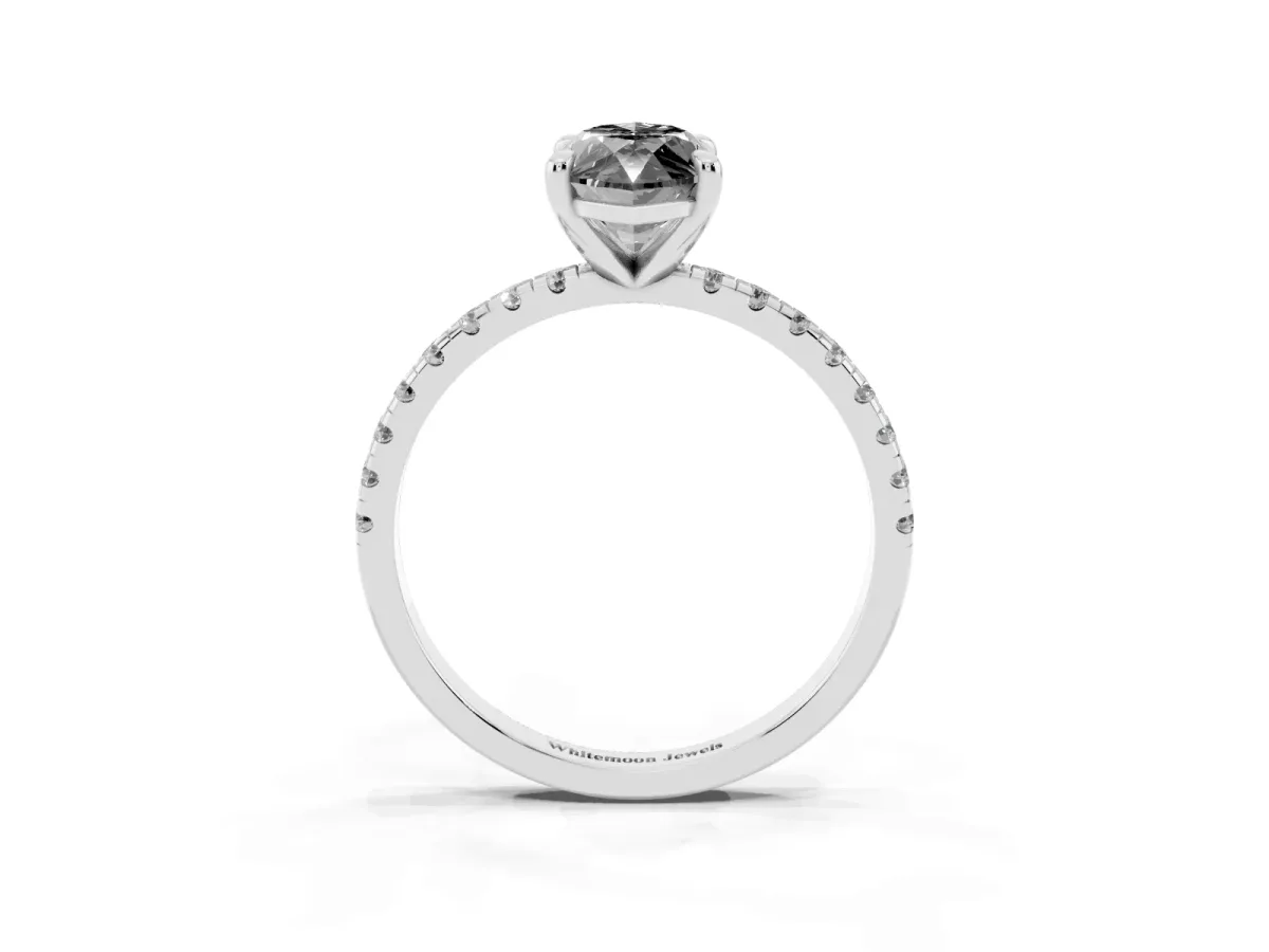 Fancy Black Marquise Cut Diamond Brilliant Solitaire Ring with Pavé Band and Four-Prong Setting Platinum