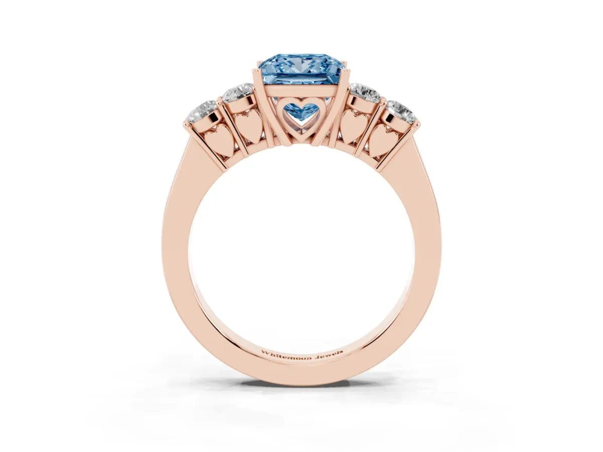 Fancy Blue Princess Cut Cut Diamond Five-Stone Prong Set White Gold Ring Rose gold